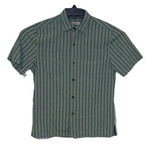 Tommy Bahama Men Button Up Shirt S Green Blue Stripes Silk Short Sleeve Casual